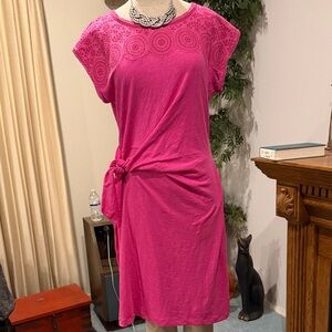 Talbots Barbie Pink Short Sleeve Dress with Side Knot - size M